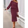 MEROKEETY Women’s Fuzzy 2 Piece Outfit Winter Long Sleeve Off Shoulder Pullover Top Midi Skirt Matching Lounge Sets(Maroon)