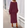 MEROKEETY Women’s Fuzzy 2 Piece Outfit Winter Long Sleeve Off Shoulder Pullover Top Midi Skirt Matching Lounge Sets(Maroon)