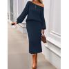 MEROKEETY Women’s Fuzzy 2 Piece Outfit Winter Long Sleeve Off Shoulder Pullover Top Midi Skirt Matching Lounge Sets(Navy)