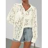 MEROKEETY Women’s Lace Long Sleeve Tops Dressy Casual Blouse Button Down Sheer Elegant Summer Shirts(Beige)