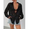 MEROKEETY Women’s Lace Long Sleeve Tops Dressy Casual Blouse Button Down Sheer Elegant Summer Shirts(Black)