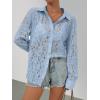 MEROKEETY Women’s Lace Long Sleeve Tops Dressy Casual Blouse Button Down Sheer Elegant Summer Shirts(Greyblue)