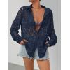 MEROKEETY Women’s Lace Long Sleeve Tops Dressy Casual Blouse Button Down Sheer Elegant Summer Shirts(Navy)