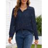 MEROKEETY Women’s Lace Long Sleeve Tops Dressy Casual Blouse Button Down Sheer Elegant Summer Shirts(Navy)