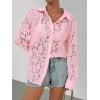 MEROKEETY Women’s Lace Long Sleeve Tops Dressy Casual Blouse Button Down Sheer Elegant Summer Shirts(Pink)