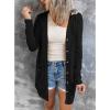 MEROKEETY Women’s Lightweight Cardigan Summer Long Open Front Button Down Trendy Loose Outwear with Pockets(Black)