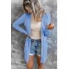 MEROKEETY Women’s Lightweight Cardigan Summer Long Open Front Button Down Trendy Loose Outwear with Pockets(Blue)