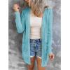 MEROKEETY Women’s Lightweight Cardigan Summer Long Open Front Button Down Trendy Loose Outwear with Pockets(Lakeblue)