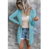 MEROKEETY Women’s Lightweight Cardigan Summer Long Open Front Button Down Trendy Loose Outwear with Pockets(Lakeblue)