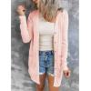 MEROKEETY Women’s Lightweight Cardigan Summer Long Open Front Button Down Trendy Loose Outwear with Pockets(Lightpink)