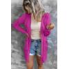 MEROKEETY Women’s Lightweight Cardigan Summer Long Open Front Button Down Trendy Loose Outwear with Pockets(Magenta)