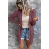 MEROKEETY Women’s Lightweight Cardigan Summer Long Open Front Button Down Trendy Loose Outwear with Pockets(Maroon)