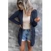 MEROKEETY Women’s Lightweight Cardigan Summer Long Open Front Button Down Trendy Loose Outwear with Pockets(Navy)