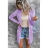 MEROKEETY Women’s Lightweight Cardigan Summer Long Open Front Button Down Trendy Loose Outwear with Pockets(Purple)