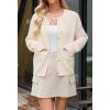MEROKEETY Women’s Long Sleeve Knit Cardigan Sweaters 2025 Fall Crewneck Button Open Front Jackets with Pockets(Beige)