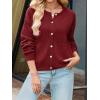 MEROKEETY Women’s Long Sleeve Knit Cardigan Sweaters 2025 Fall Crewneck Button Open Front Jackets with Pockets(Wine)
