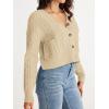 MEROKEETY Women’s Long Sleeve Open Front Cable Knit Crop Cardigans V Neck Button Sweaters with Pockets(Apricot)