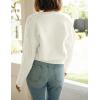 MEROKEETY Women’s Long Sleeve Open Front Cable Knit Crop Cardigans V Neck Button Sweaters with Pockets(Beige)