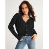 MEROKEETY Women’s Long Sleeve Open Front Cable Knit Crop Cardigans V Neck Button Sweaters with Pockets(Black)