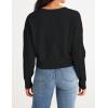 MEROKEETY Women’s Long Sleeve Open Front Cable Knit Crop Cardigans V Neck Button Sweaters with Pockets(Black)
