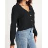 MEROKEETY Women’s Long Sleeve Open Front Cable Knit Crop Cardigans V Neck Button Sweaters with Pockets(Black)