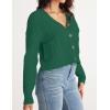 MEROKEETY Women’s Long Sleeve Open Front Cable Knit Crop Cardigans V Neck Button Sweaters with Pockets(Dark Green)