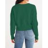 MEROKEETY Women’s Long Sleeve Open Front Cable Knit Crop Cardigans V Neck Button Sweaters with Pockets(Dark Green)