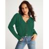 MEROKEETY Women’s Long Sleeve Open Front Cable Knit Crop Cardigans V Neck Button Sweaters with Pockets(Dark Green)