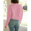 MEROKEETY Women’s Long Sleeve Open Front Cable Knit Crop Cardigans V Neck Button Sweaters with Pockets(Pink)
