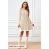 MEROKEETY Women’s Long Sleeve V Neck Sweater Dress 2026 Fall Button Knit Pleated Mini Work Dresses(Apricot)