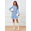 MEROKEETY Women’s Long Sleeve V Neck Sweater Dress 2026 Fall Button Knit Pleated Mini Work Dresses(Blue)