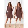 MEROKEETY Women’s Long Sleeve V Neck Sweater Dress 2026 Fall Button Knit Pleated Mini Work Dresses(Coffee)