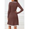 MEROKEETY Women’s Long Sleeve V Neck Sweater Dress 2026 Fall Button Knit Pleated Mini Work Dresses(Coffee)