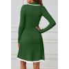 MEROKEETY Women’s Long Sleeve V Neck Sweater Dress 2026 Fall Button Knit Pleated Mini Work Dresses(Green)