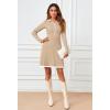 MEROKEETY Women’s Long Sleeve V Neck Sweater Dress 2026 Fall Button Knit Pleated Mini Work Dresses(Khaki)