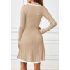 MEROKEETY Women’s Long Sleeve V Neck Sweater Dress 2026 Fall Button Knit Pleated Mini Work Dresses(Khaki)