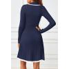 MEROKEETY Women’s Long Sleeve V Neck Sweater Dress 2026 Fall Button Knit Pleated Mini Work Dresses(Navy)