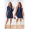 MEROKEETY Women’s Long Sleeve V Neck Sweater Dress 2026 Fall Button Knit Pleated Mini Work Dresses(Navy)