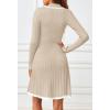 MEROKEETY Women’s Long Sleeve V Neck Sweater Dress 2026 Fall Button Knit Pleated Mini Work Dresses(Oatmeal)