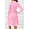 MEROKEETY Women’s Long Sleeve V Neck Sweater Dress 2026 Fall Button Knit Pleated Mini Work Dresses(Pink)