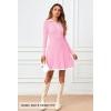 MEROKEETY Women’s Long Sleeve V Neck Sweater Dress 2026 Fall Button Knit Pleated Mini Work Dresses(Pink)