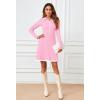 MEROKEETY Women’s Long Sleeve V Neck Sweater Dress 2026 Fall Button Knit Pleated Mini Work Dresses(Pink)