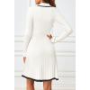 MEROKEETY Women’s Long Sleeve V Neck Sweater Dress 2026 Fall Button Knit Pleated Mini Work Dresses(White)