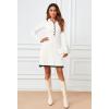 MEROKEETY Women’s Long Sleeve V Neck Sweater Dress 2026 Fall Button Knit Pleated Mini Work Dresses(White)