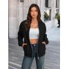 MEROKEETY Womens Long Sleeve Zip Up Sweatshirts Jackets Casual Loose Outwear with Pockets(Black)