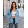 MEROKEETY Womens Long Sleeve Zip Up Sweatshirts Jackets Casual Loose Outwear with Pockets(Blue)