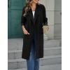 MEROKEETY Women’s Open Front Coatigan Sweater Long Sleeve Casual Knit Lapel Cardigan Coat with Pockets(Black)