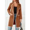 MEROKEETY Women’s Open Front Coatigan Sweater Long Sleeve Casual Knit Lapel Cardigan Coat with Pockets(Block Caramel)