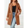 MEROKEETY Women’s Open Front Coatigan Sweater Long Sleeve Casual Knit Lapel Cardigan Coat with Pockets(Block Caramel)