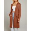 MEROKEETY Women’s Open Front Coatigan Sweater Long Sleeve Casual Knit Lapel Cardigan Coat with Pockets(Caramel)